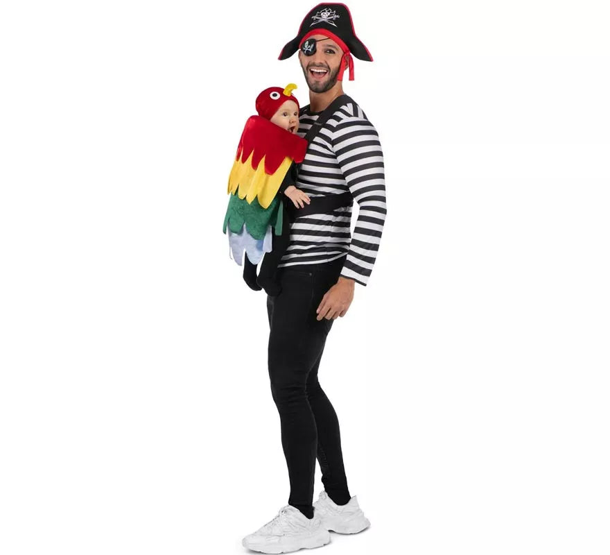 Translation missing: de.Disfraz de Pirata y Loro con cubremochila para adulto y bebé