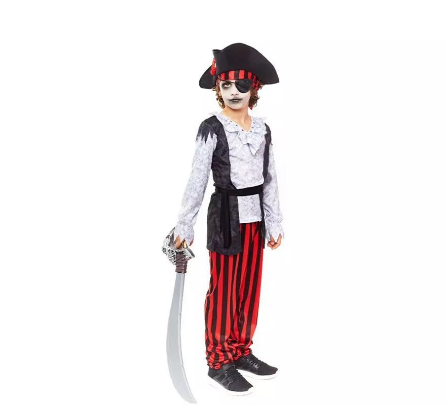 Translation missing: de.Disfraz de Pirata Zombie blanco a rayas para niño