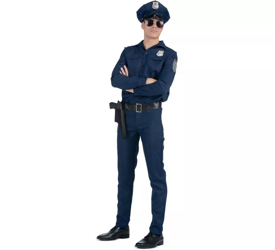 Translation missing: de.Disfraz de Policía azul con cinturón para hombre