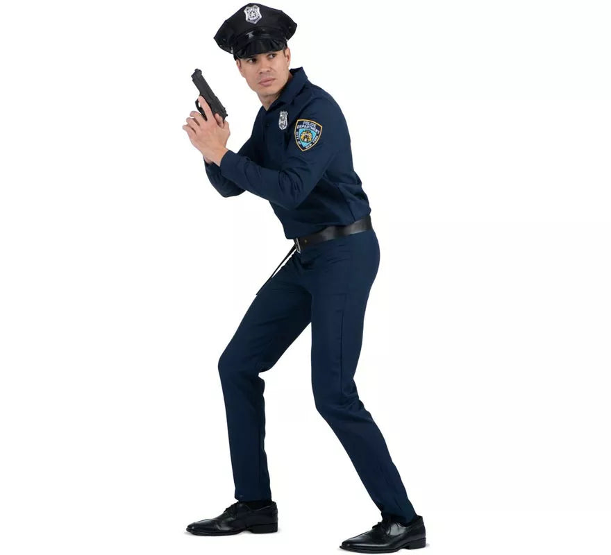 Disfraz de Policía azul con cinturón para hombre