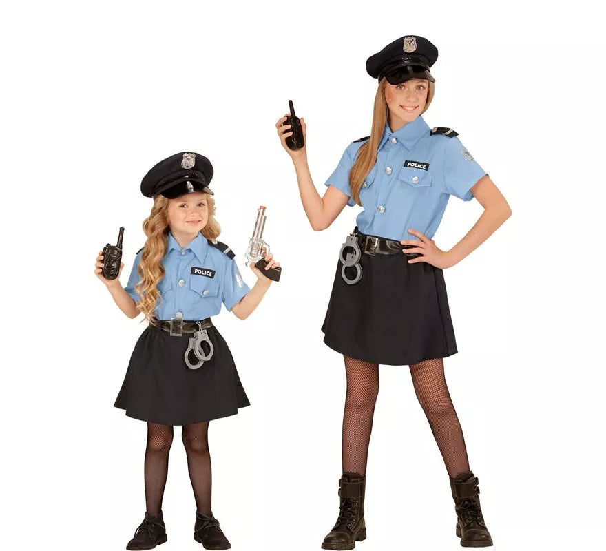 Translation missing: de.Disfraz de Policía azul con gorro para niña y adolescente
