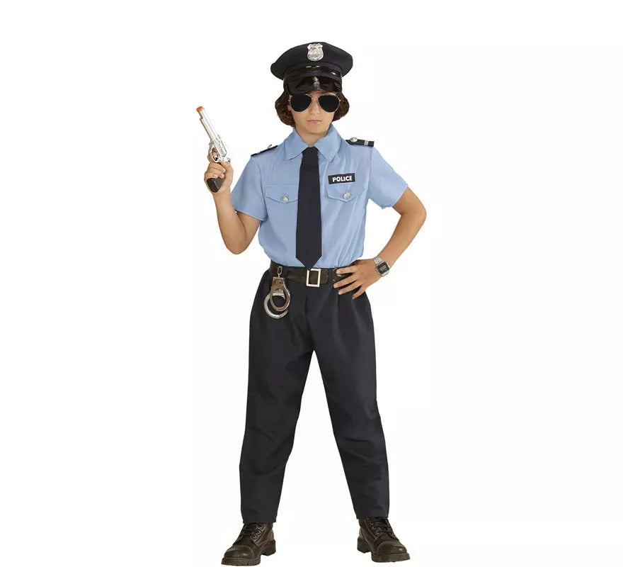 Translation missing: de.Disfraz de Policía azul con gorro para niño y adolescente