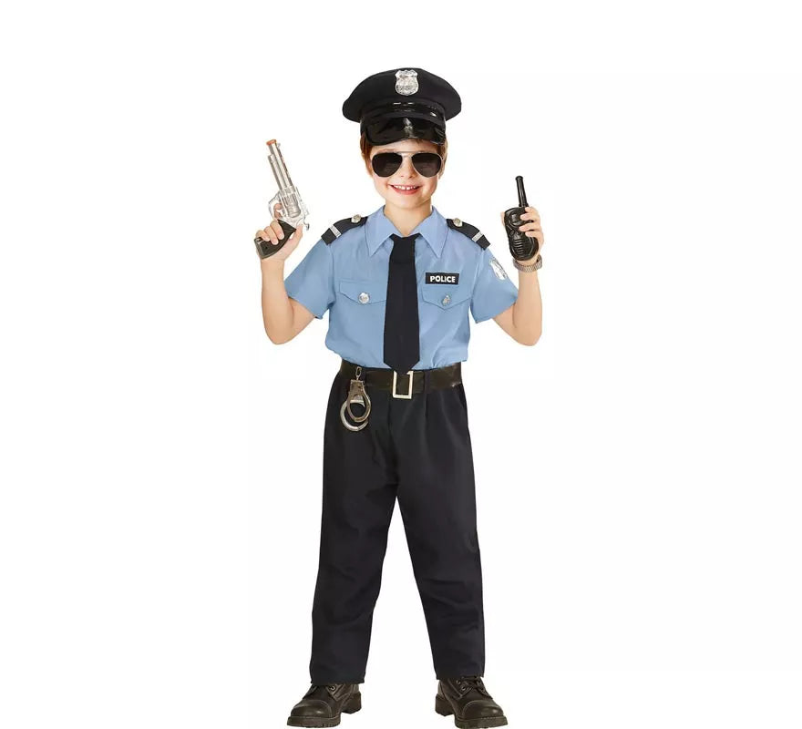 Translation missing: de.Disfraz de Policía azul con gorro para niño y adolescente