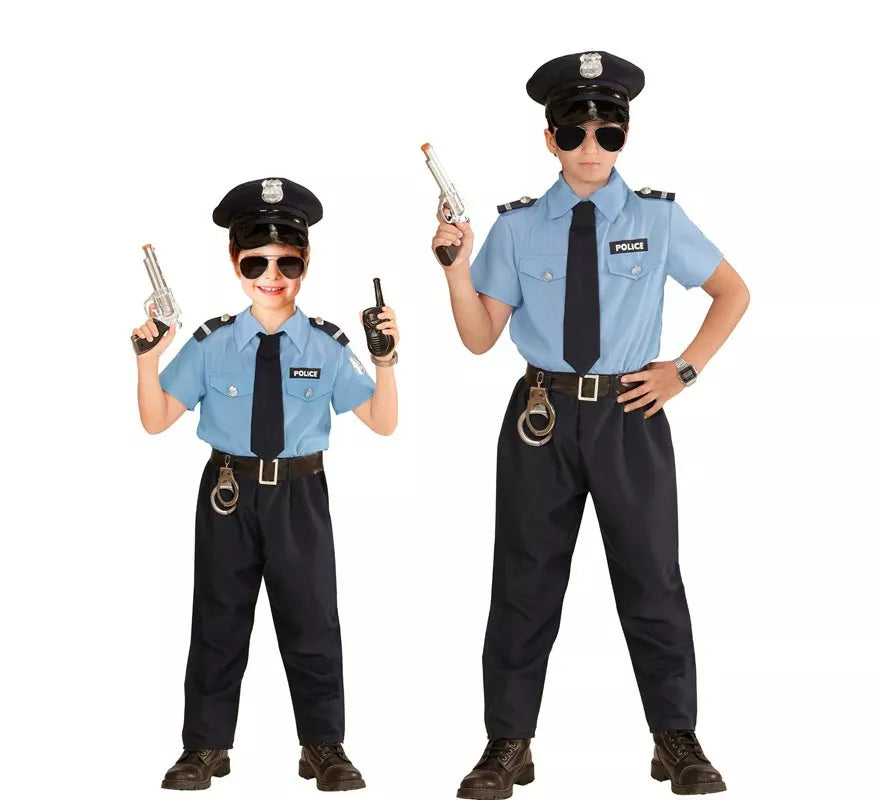 Translation missing: de.Disfraz de Policía azul con gorro para niño y adolescente
