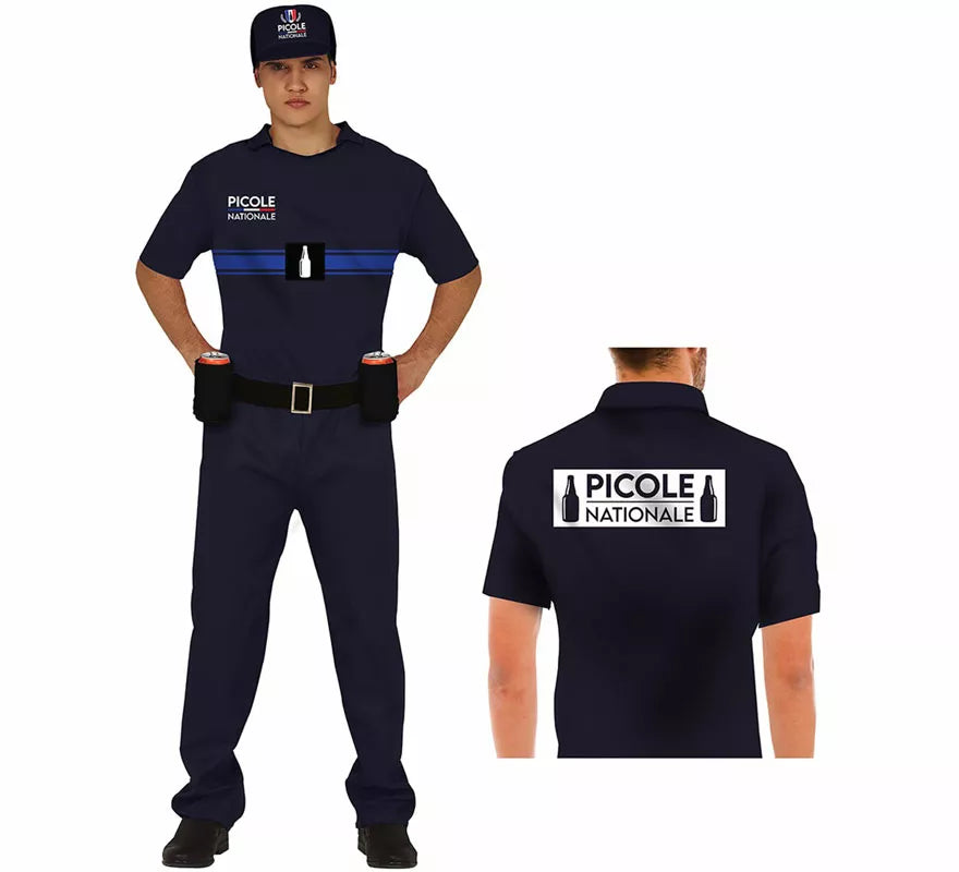 Translation missing: de.Disfraz de Policía Francés con Portabebidas para hombre