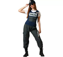 Schwarzes Polizeikostüm mit Mütze für Damen
