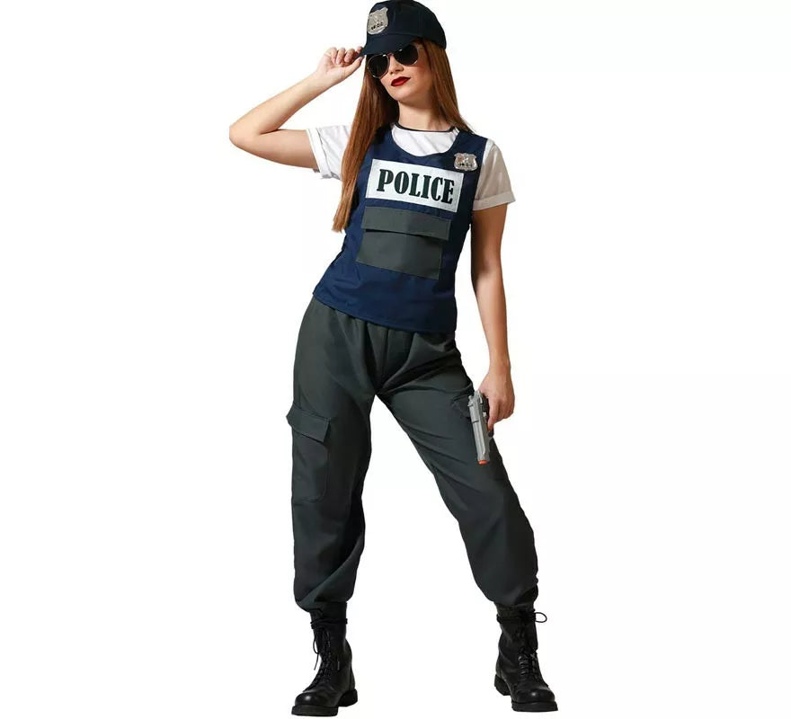 Translation missing: de.Disfraz de Policía negro con gorra para mujer