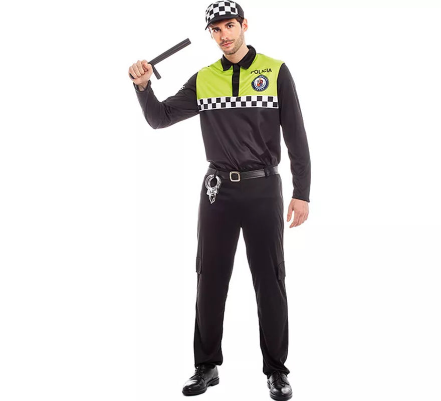 Translation missing: de.Disfraz de Policía Negro y Amarillo para Hombre