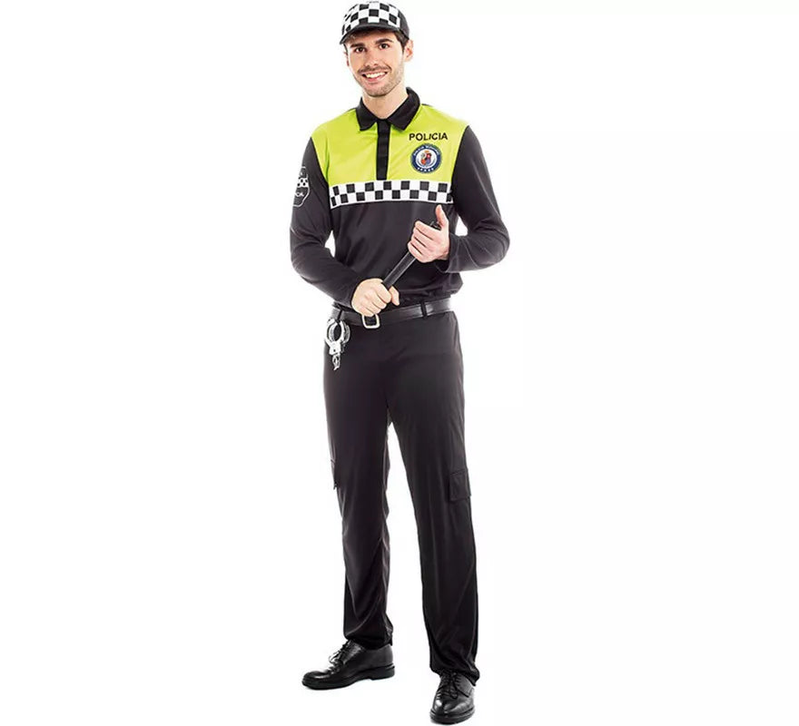Translation missing: de.Disfraz de Policía Negro y Amarillo para Hombre