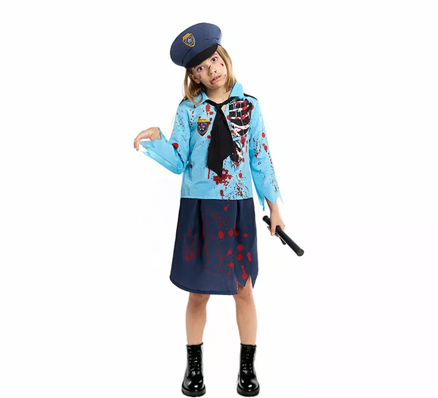 Translation missing: de.Disfraz de Policía Zombie con Gorra para niña