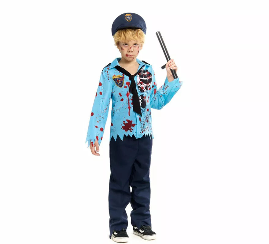 Translation missing: de.Disfraz de Policía Zombie con Gorra para niño