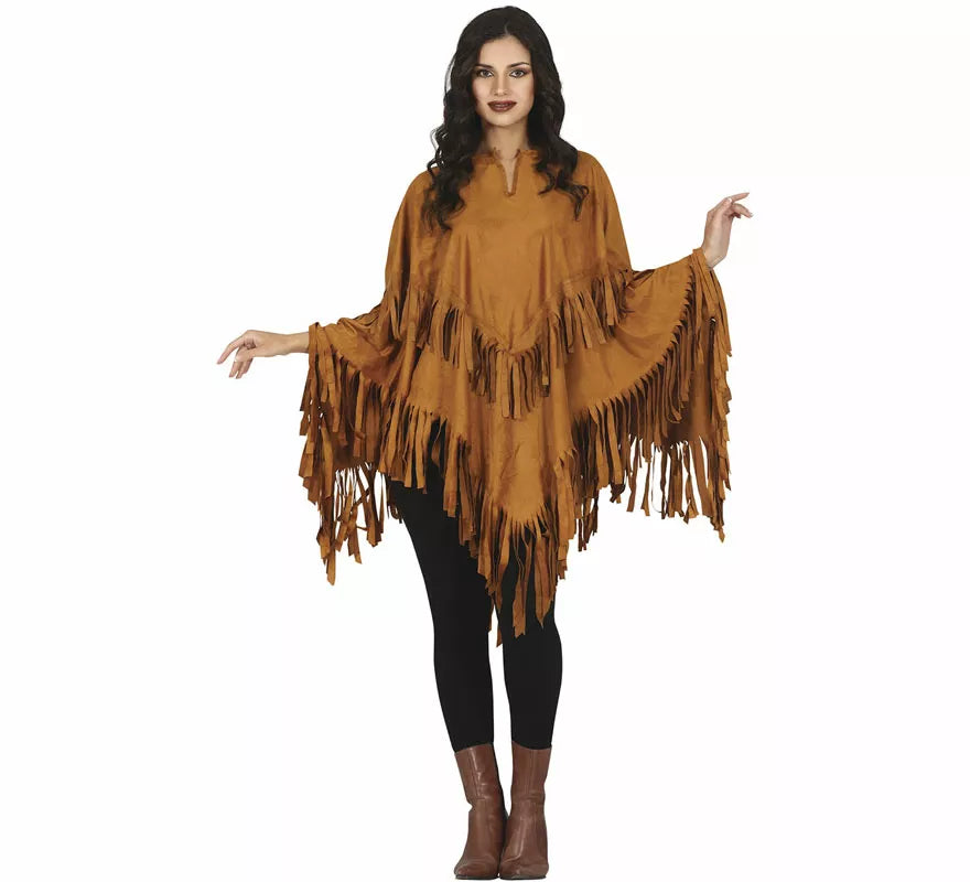Translation missing: de.Disfraz de Poncho Marrón Indio para mujer