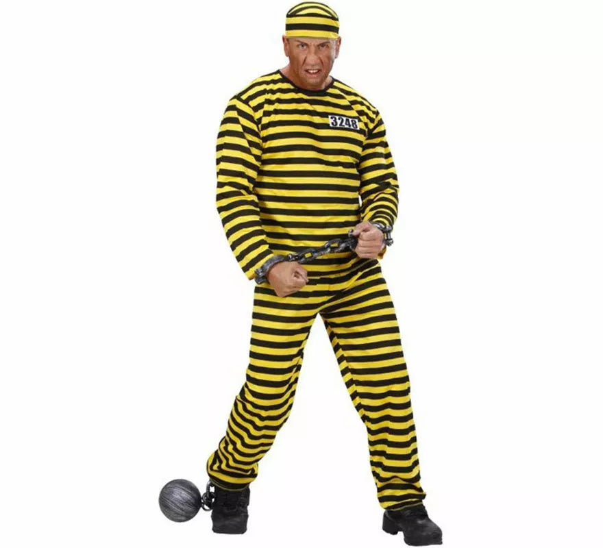 Translation missing: de.Disfraz de Preso a rayas amarillo y negro para hombre