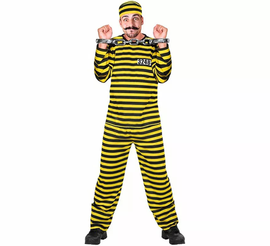 Translation missing: de.Disfraz de Preso a rayas amarillo y negro para hombre