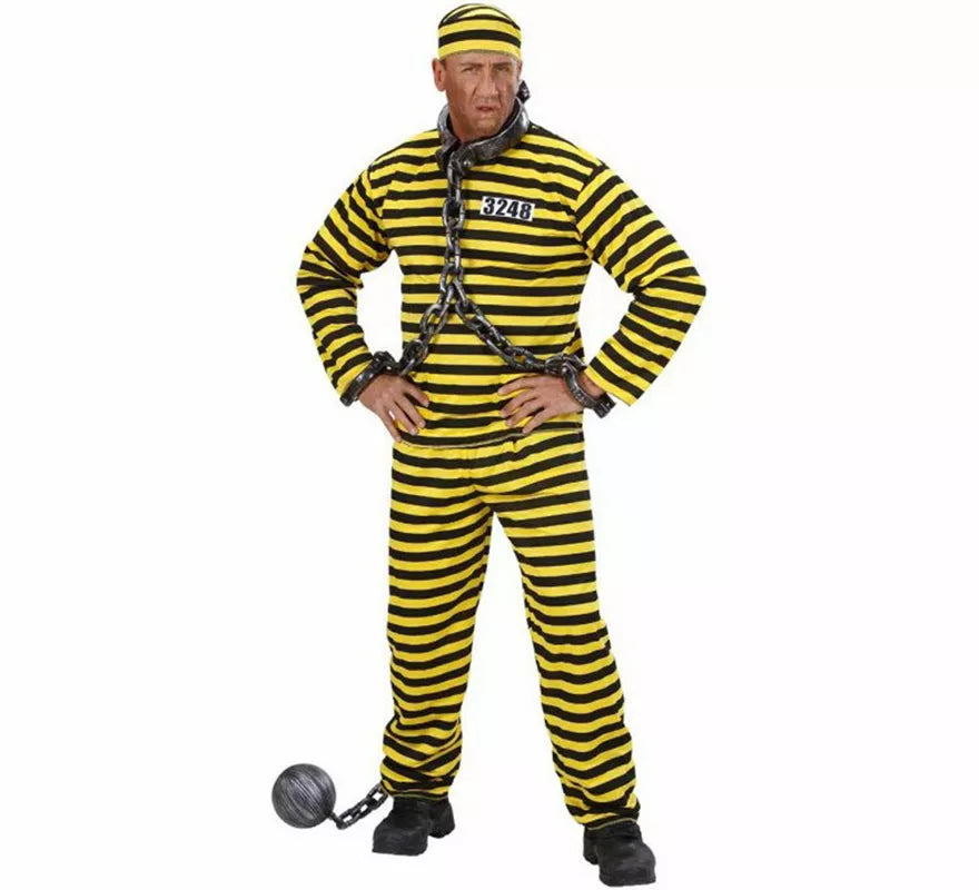 Translation missing: de.Disfraz de Preso a rayas amarillo y negro para hombre