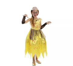 Gelbes Zombieprinzessin Kostüm für Mädchen