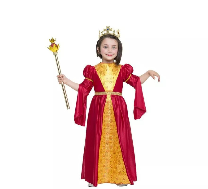 Translation missing: de.Disfraz de Princesa Medieval rojo y dorado para niña