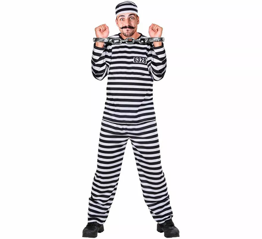 Translation missing: de.Disfraz de Prisionero a rayas blanco y negro para hombre