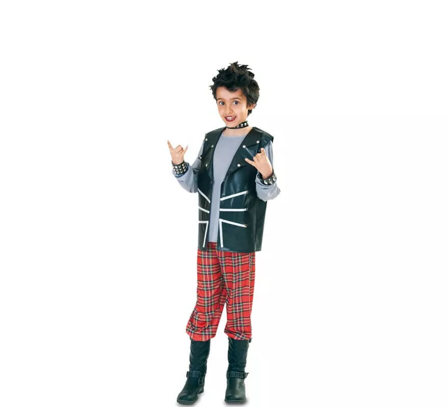 Translation missing: de.Disfraz de Punk a cuadros escoceses para niño