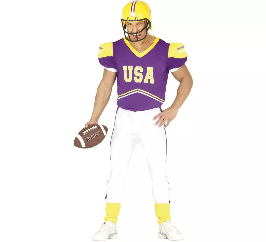 Translation missing: es.Disfraz de Quarterback USA morado y amarillo para hombre