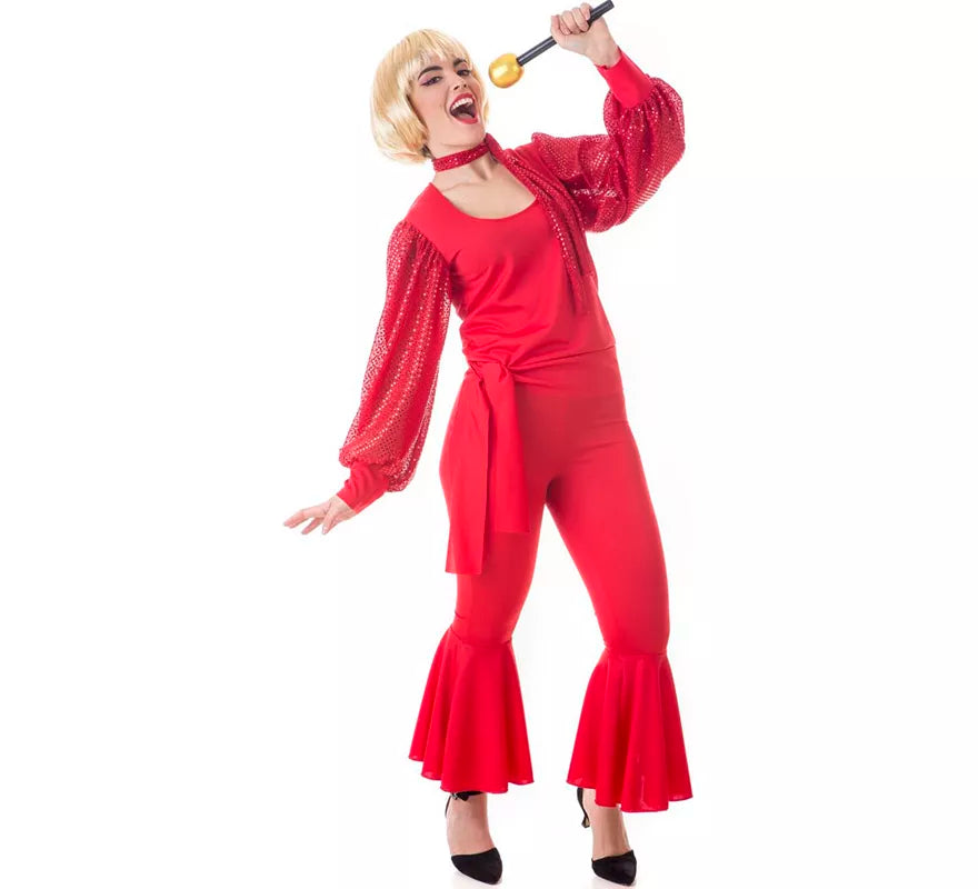 Translation missing: de.Disfraz de Raffaella Carrà rojo para adultos