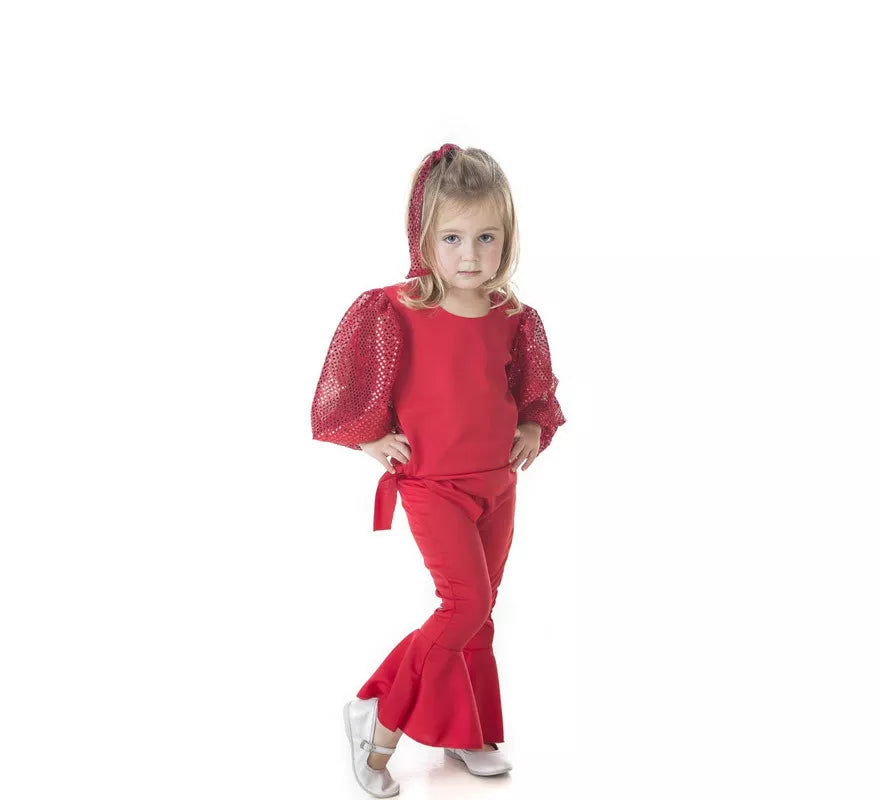 Translation missing: de.Disfraz de Raffaella Carrà rojo para niña