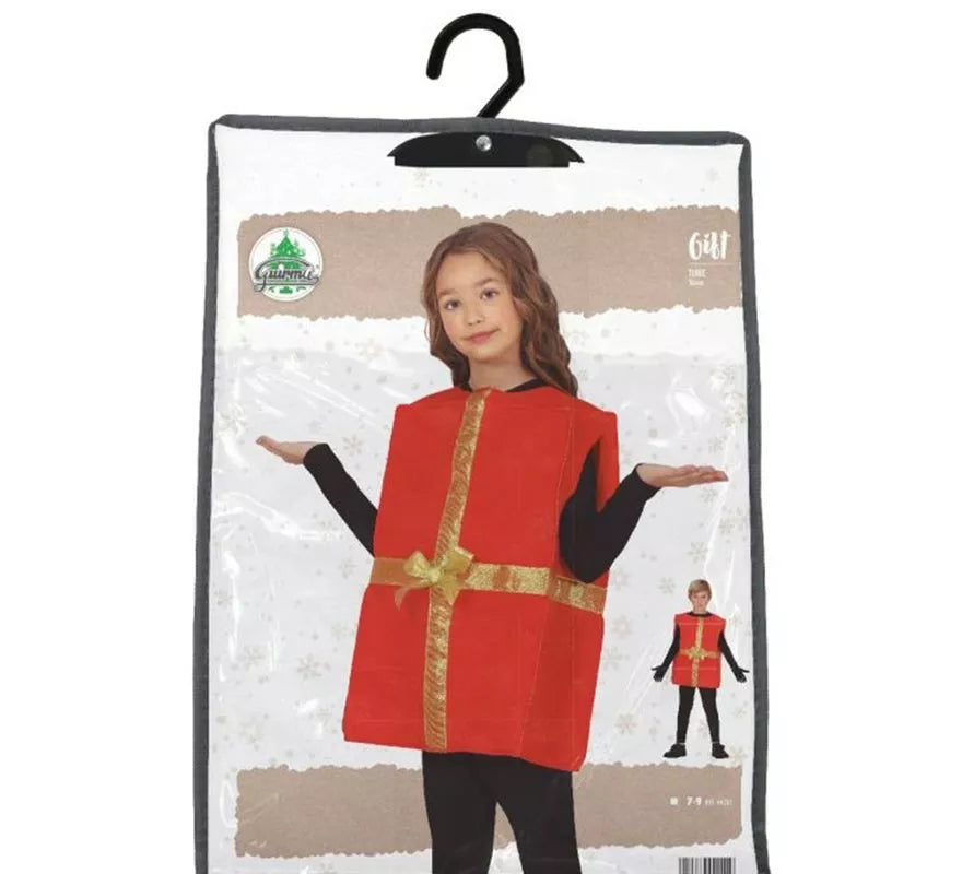 Translation missing: de.Disfraz de Regalo rojo con cinta dorado para niños