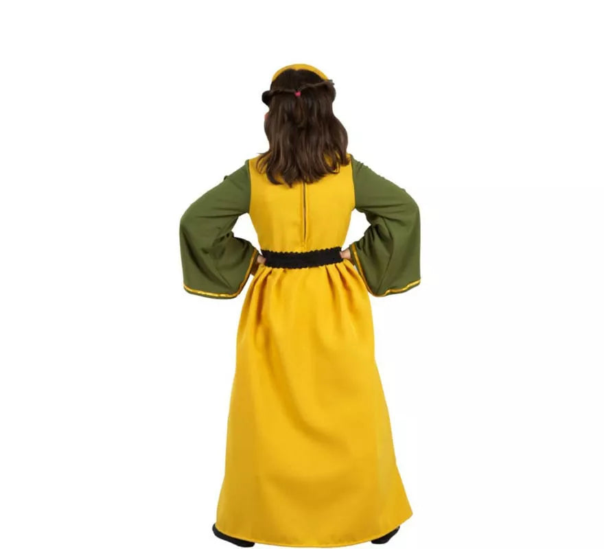Translation missing: de.Disfraz de Reina Medieval amarillo y verde para niña