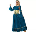 Disfraz de Reina Medieval azul y dorado con tocado para mujer