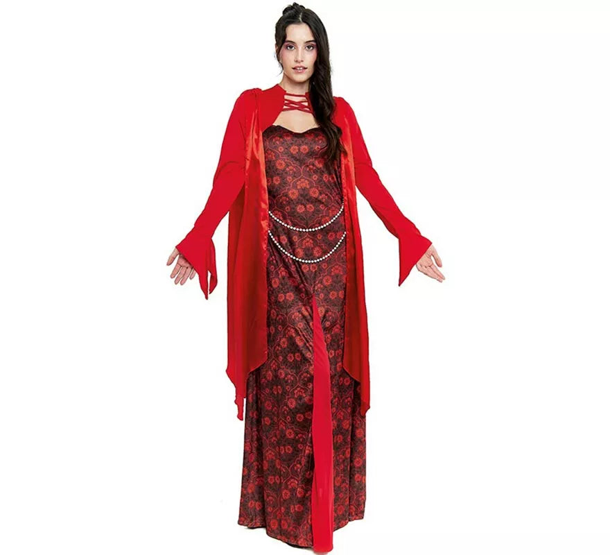 Translation missing: de.Disfraz de Reina Medieval rojo estampado floral para mujer