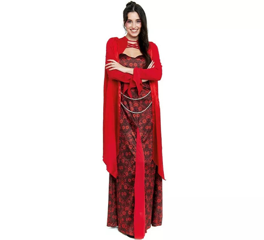 Translation missing: de.Disfraz de Reina Medieval rojo estampado floral para mujer
