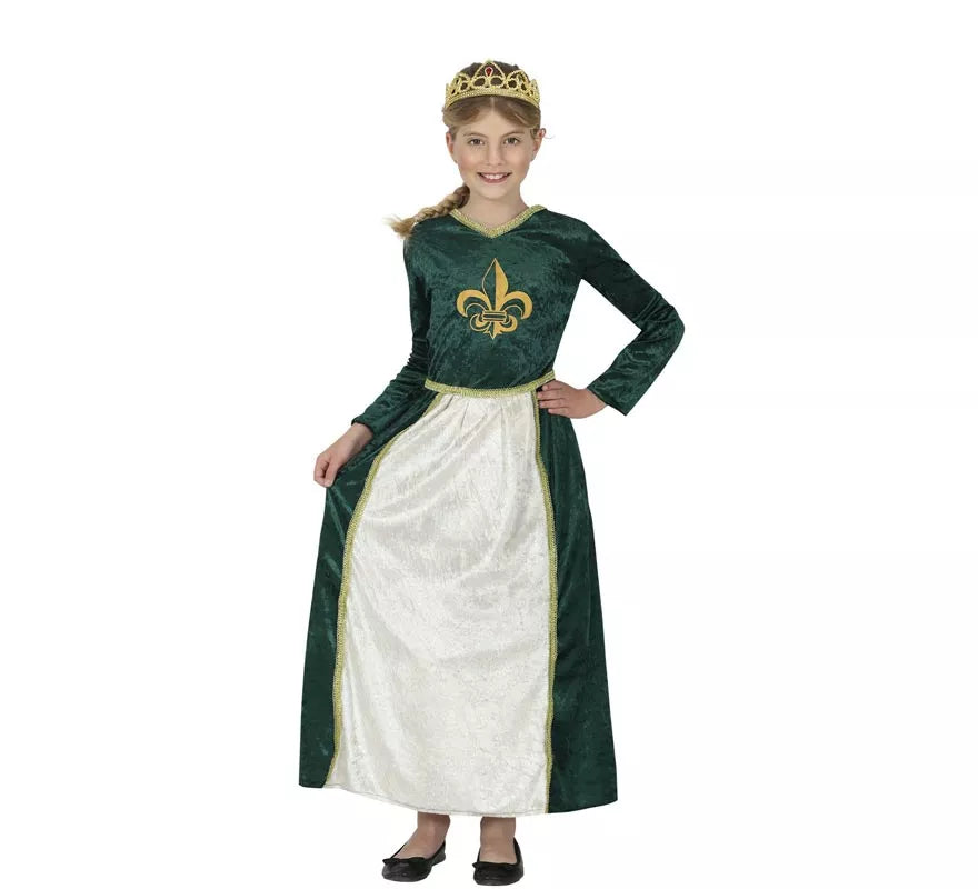 Translation missing: de.Disfraz de Reina Medieval verde para niña