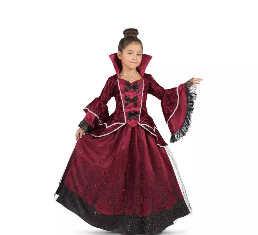 Translation missing: de.Disfraz de Reina Vampiresa burdeos con enagua para niña