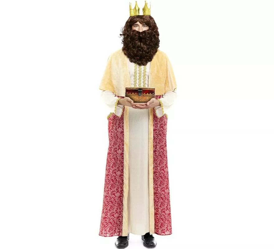 Translation missing: de.Disfraz de Rey Mago Gaspar burdeos con capa para hombre
