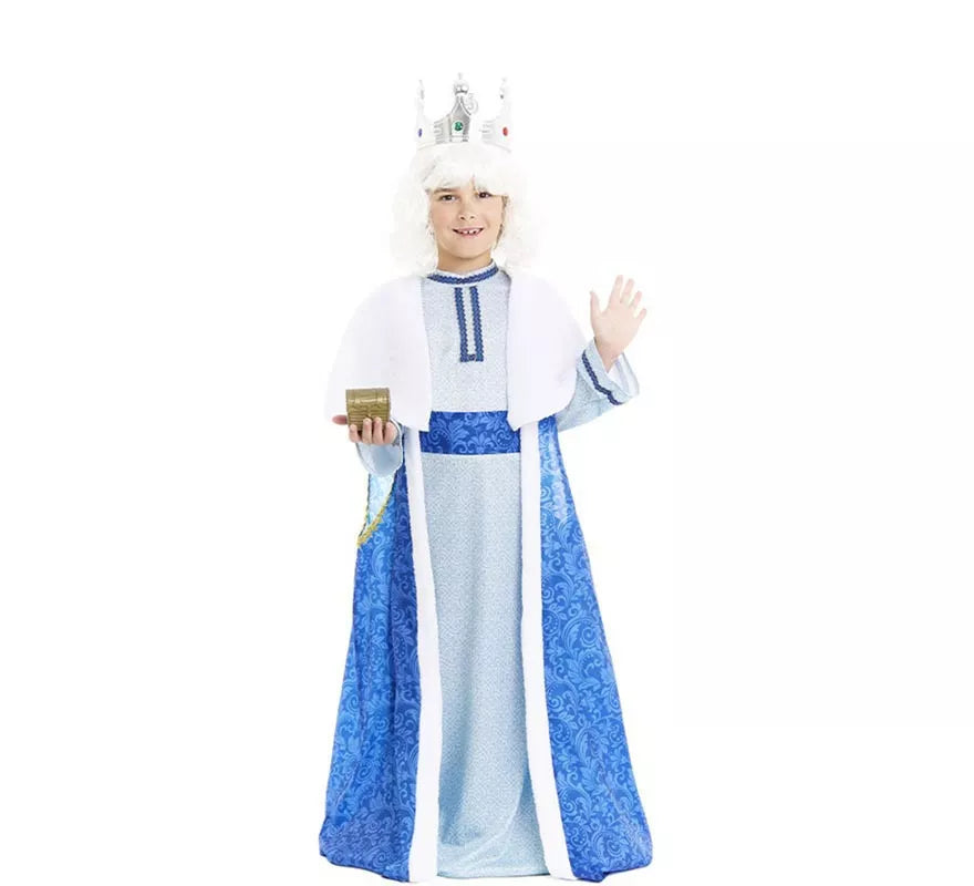 Translation missing: de.Disfraz de Rey Mago Melchor azul y blanco para niño