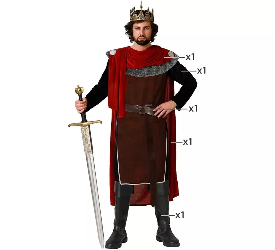 Disfraz de Rey Medieval rojo para hombre