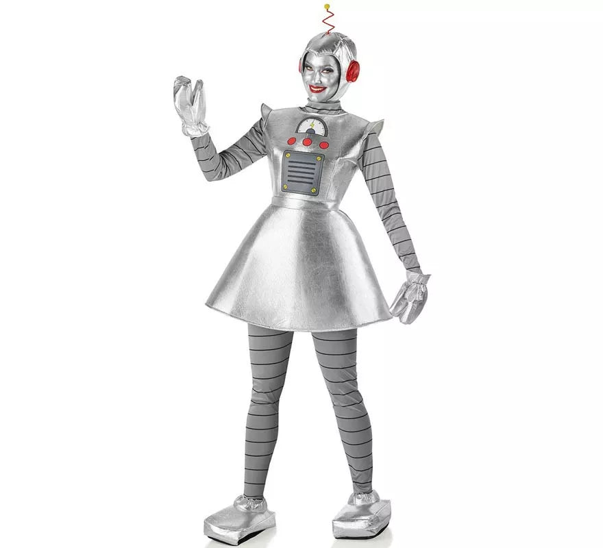 Translation missing: de.Disfraz de Robot Antiguo plateado para mujer