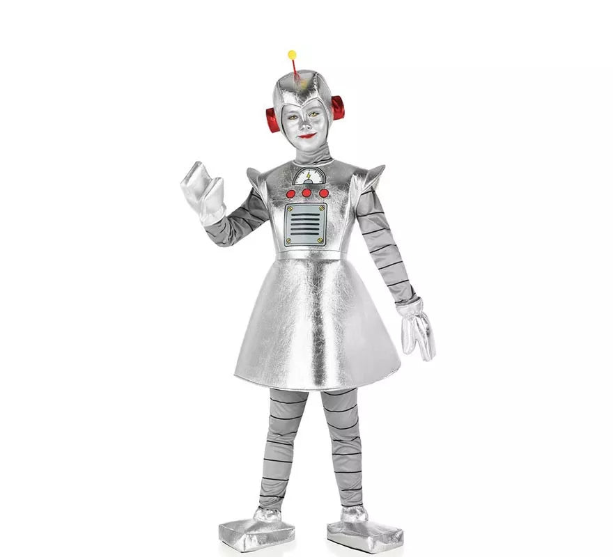 Translation missing: de.Disfraz de Robot Antiguo plateado para niña