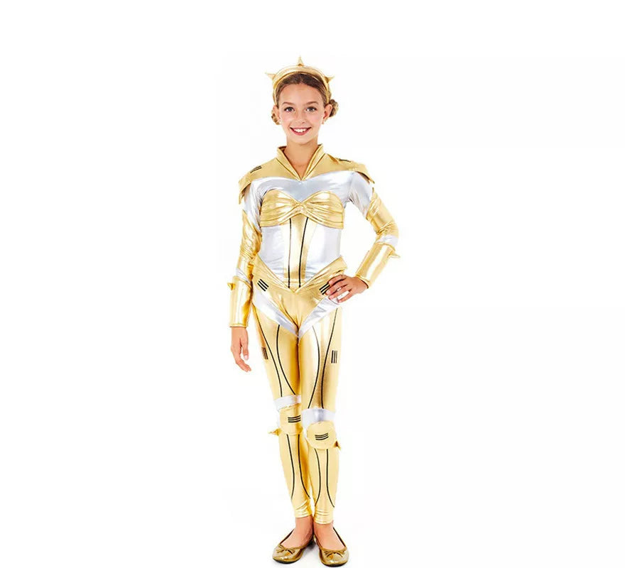 Translation missing: de.Disfraz de Robot Woman Estelar Dorado para niña