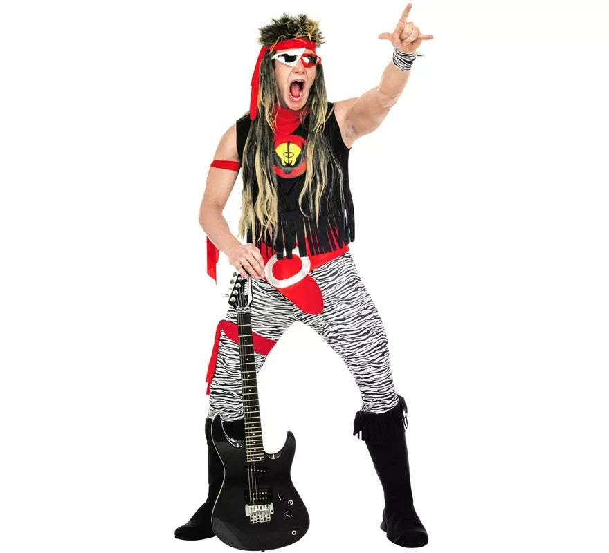 Translation missing: de.Disfraz de Rock Star negro y rojo para hombre
