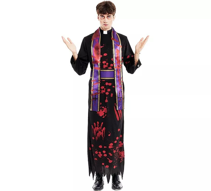 Disfraz de Sacerdote Sangriento negro con estola para hombre