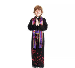 Schwarzes blutiges Priesterkostüm mit Stola für Jungen