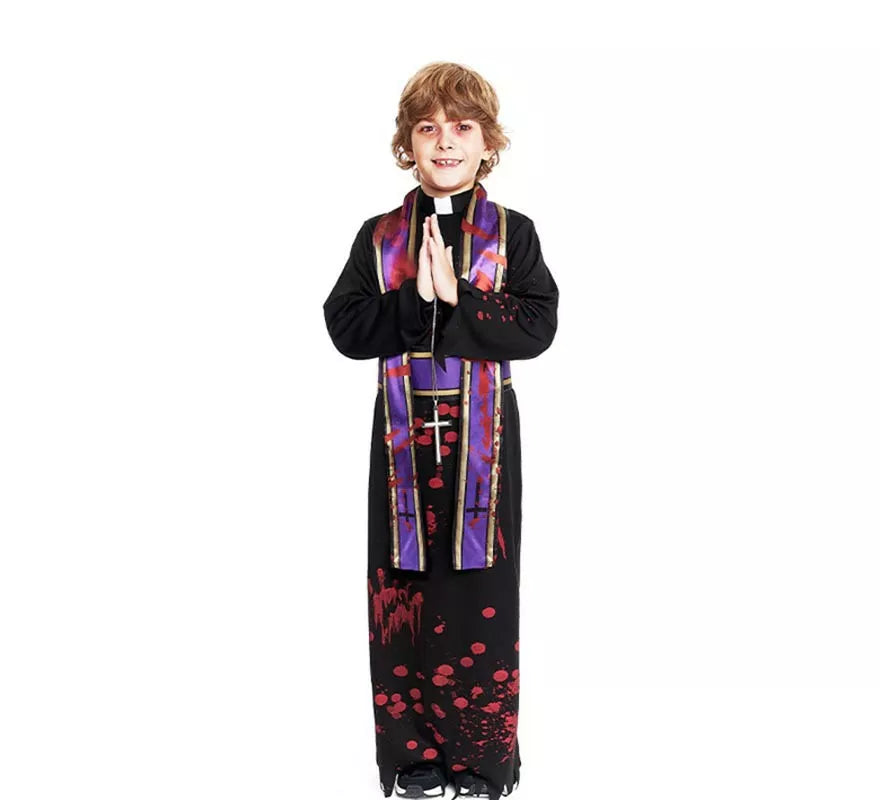 Translation missing: de.Disfraz de Sacerdote Sangriento negro con estola para niño