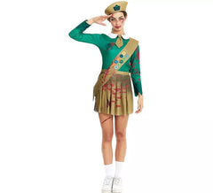 Grünes und braunes Zombie-Scout-Kostüm für Damen