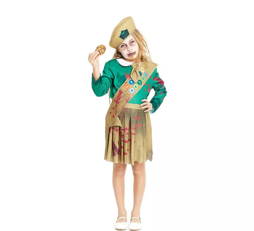 Translation missing: de.Disfraz de Scout Zombie verde y marrón para niña y adolescente