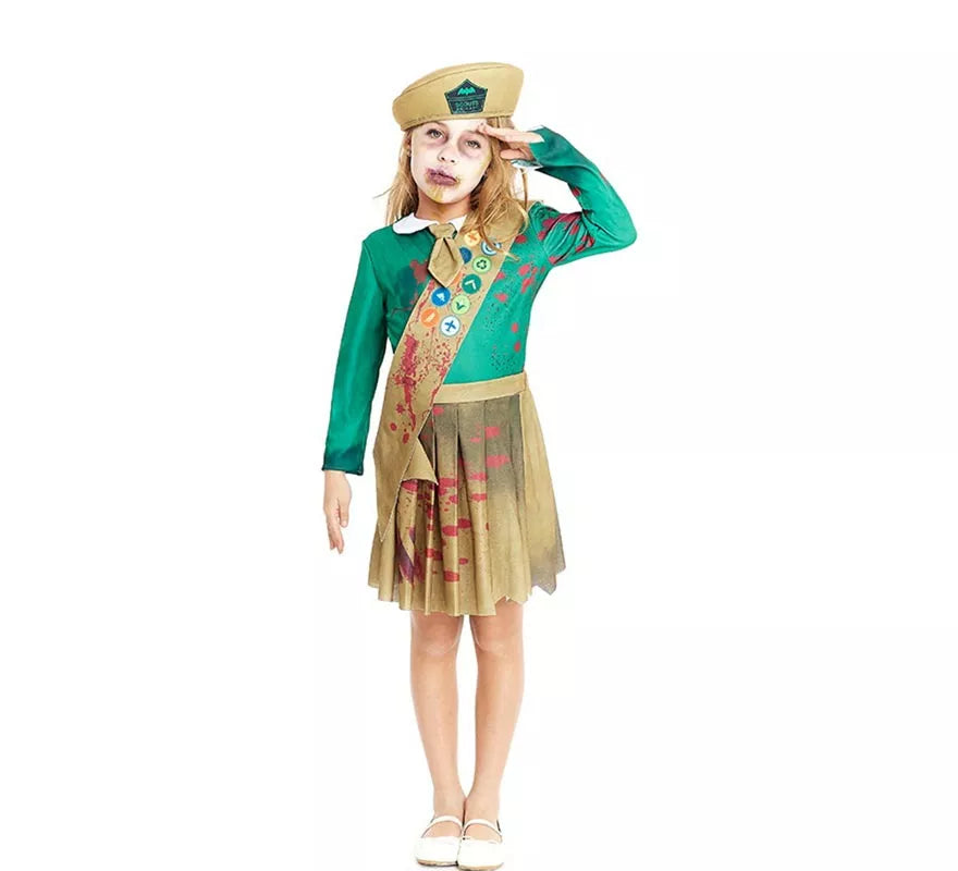 Translation missing: de.Disfraz de Scout Zombie verde y marrón para niña y adolescente