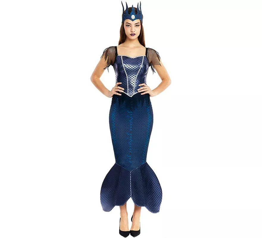 Translation missing: de.Disfraz de Sirena Malvada azul con corona para mujer