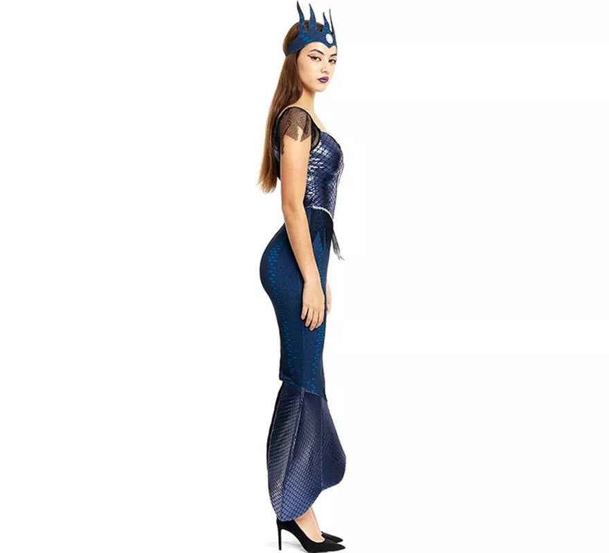 Translation missing: de.Disfraz de Sirena Malvada azul con corona para mujer