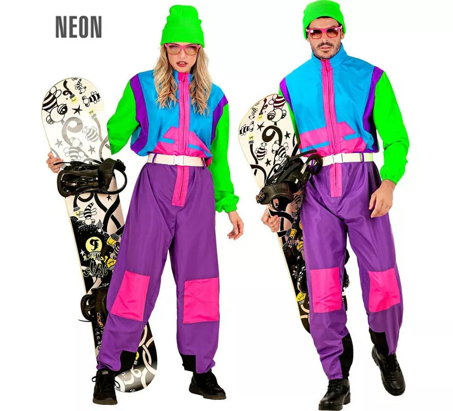 Disfraz de Snowboarder lila y verde fluorescente para adulto