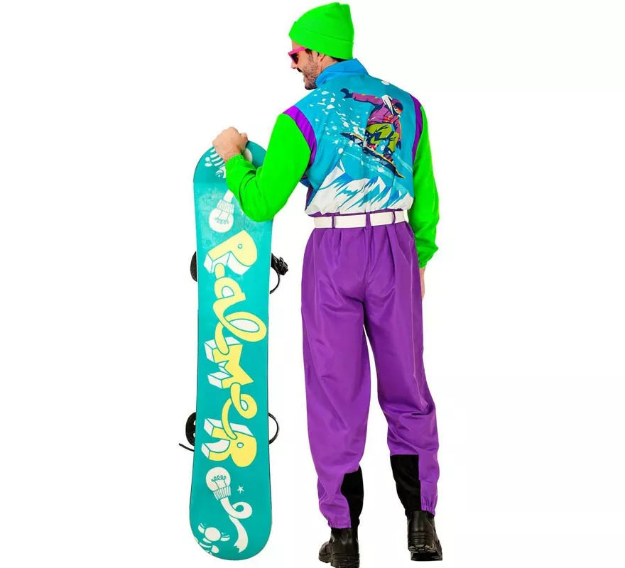 Disfraz de Snowboarder lila y verde fluorescente para adulto